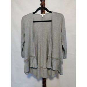 Maurices women's size XS cardigan gray 3/4 sleeve open front high-low lace trim